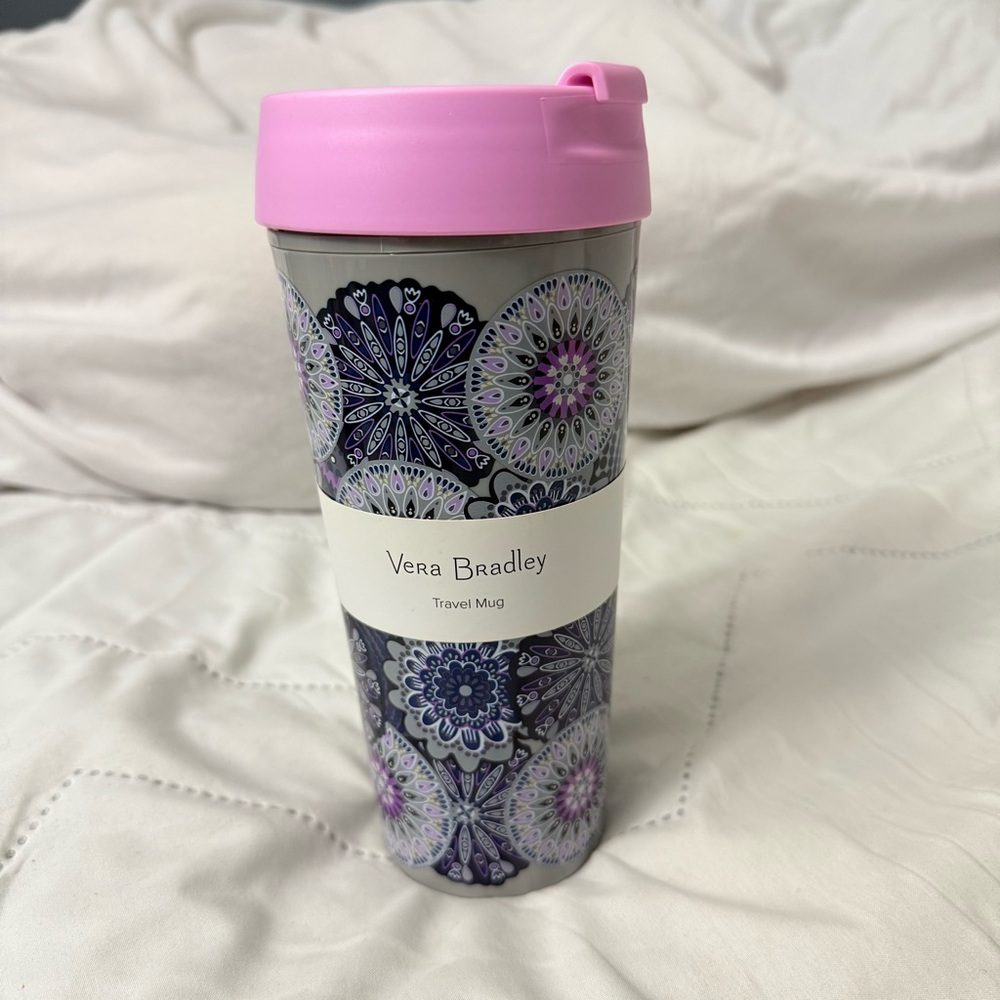 Vera Bradley 16oz Travel Mug – Mimosa Medallion, Pink Lid